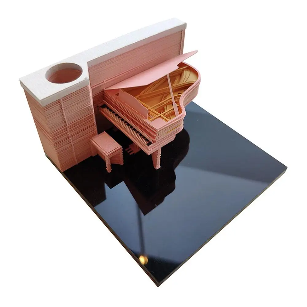 Omoshiroi Block 3D Блокнот Блокнот Заметка Розовый Пианино Модель Стерео Арт Бумага Резной Стикер Блокнот Блокнот Заметки Рождественские подарки 5