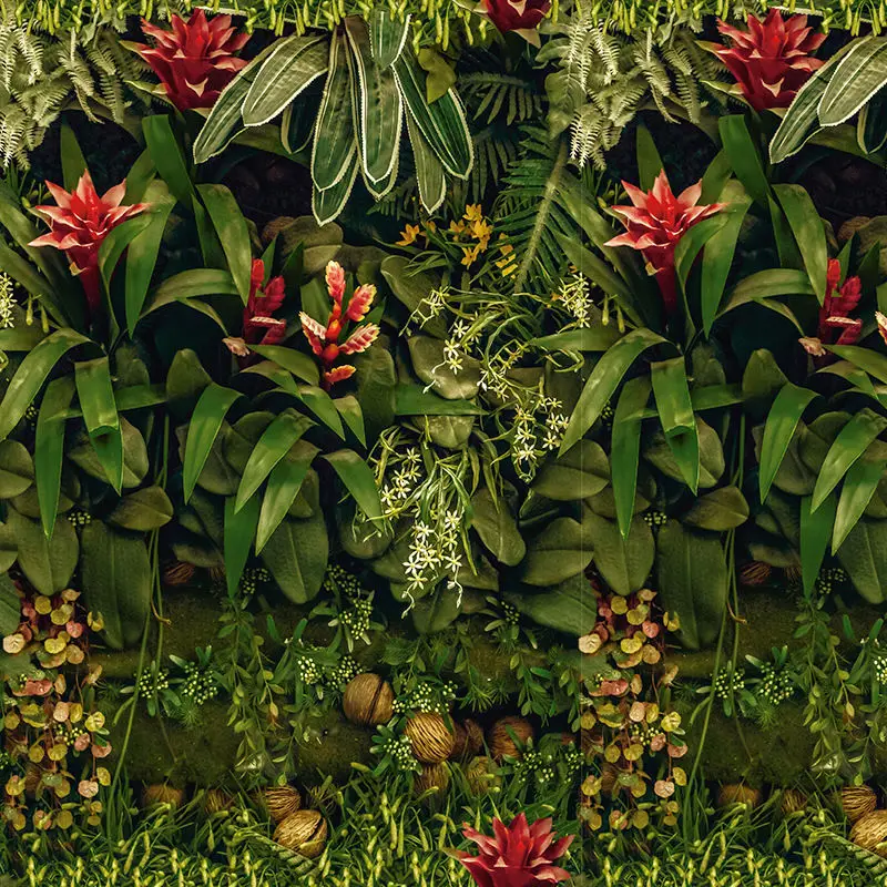Тропические растения Юго-Восточная Азия Обои Самоклеящиеся лес Телевизор Диван Фон Зеленые листья Красные цветочные обои Декор спальни