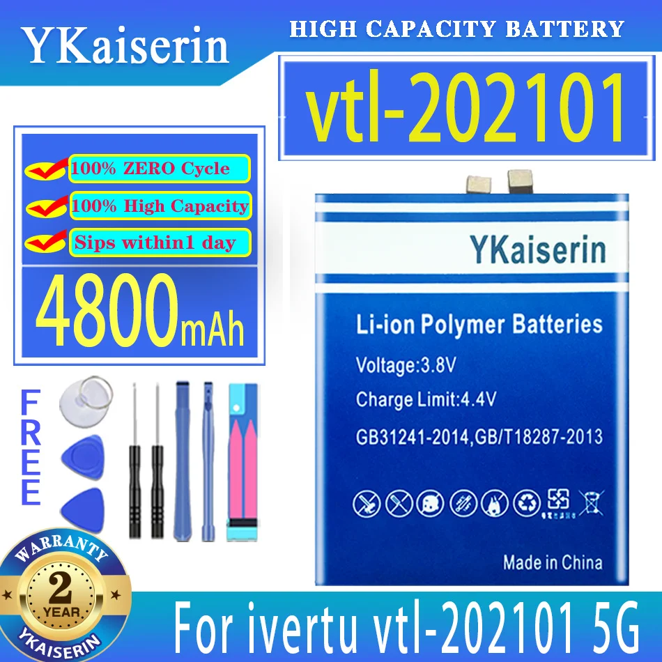 YKaiserin Батарея vtl202101 4800mAh Для ivertu vtl-202101 5G Bateria