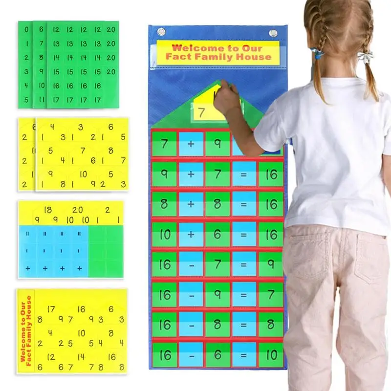 Kid Образовательные математические плакаты Сложение Вычитание карты Висячая сумка Пособия по математике Начальная дошкольная детская математика Обучение математике