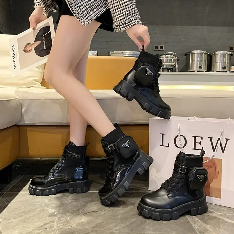 Plus Размер 41-43 Doc Marts Лакированная кожа 2022 Новый британский стиль Женские байкерские ботинки на платформе Muffin 2