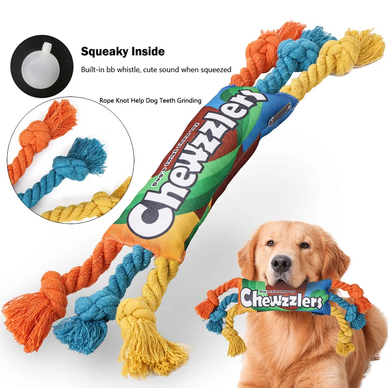 хлопчатобумажная веревка узел для собак жевательные игрушки, плетеная игрушка для чистки зубов, красочная веревка, пищащая игрушка для собак, принадлежности для щенков 1