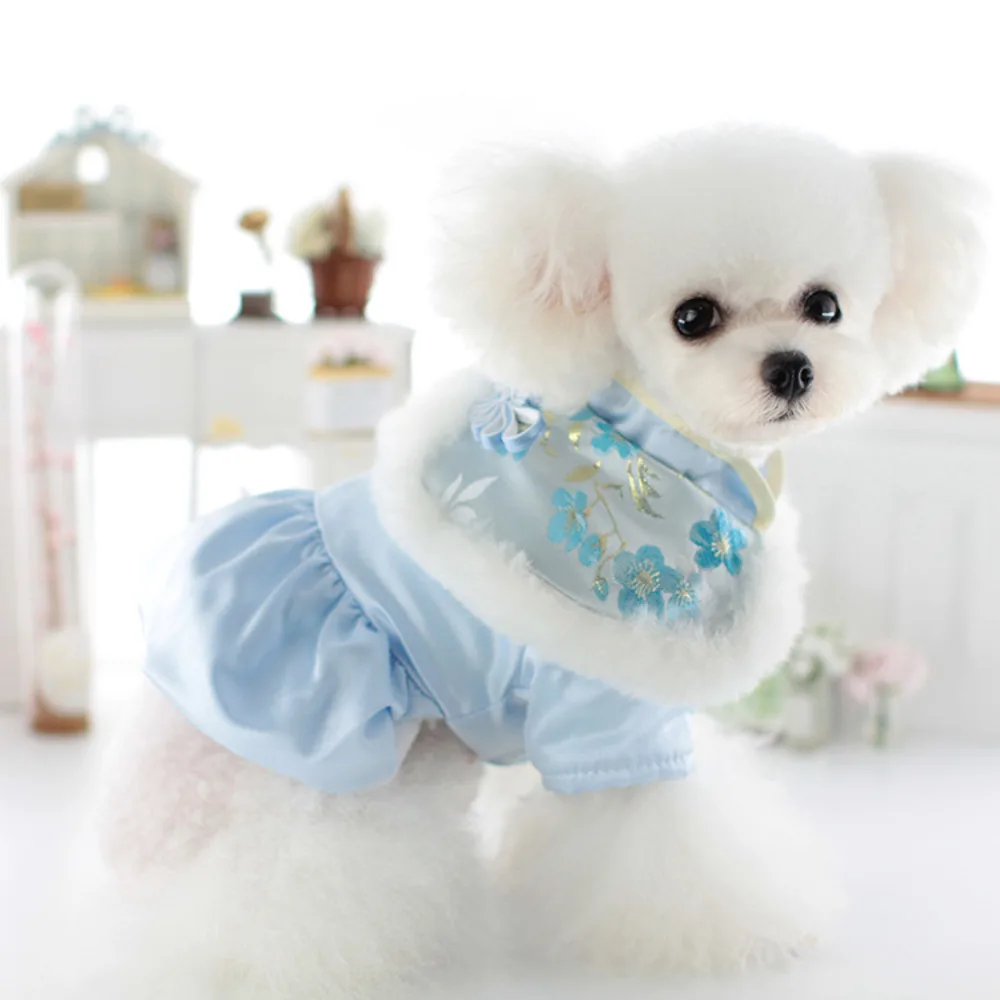 Маленькая собака Традиционная китайская одежда Осень-зима Теплый свитер Pet Fashion Desinger Куртка Щенок Платье Йоркшир Чихуахуа 3