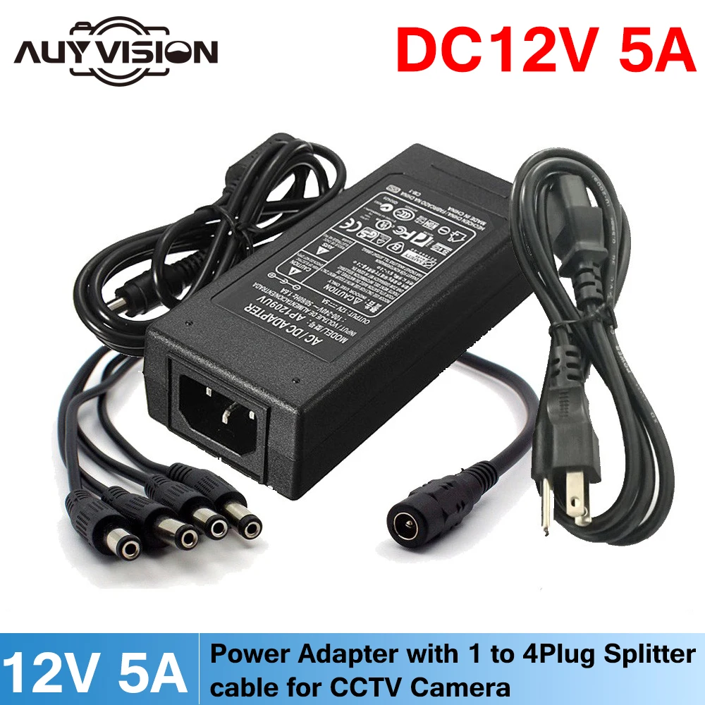 AUY. VISION 12V 5A 4-портовый адаптер переменного тока для камеры видеонаблюдения Блок питания для камеры видеонаблюдения 0