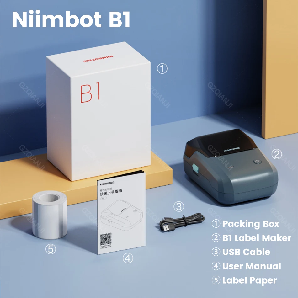 Niimbot B1 Термоклейкий принтер этикеток Мини Портативная машина для наклеек Мобильная этикетировочная машина с рулоном этикеточной бумаги прозрачный 0