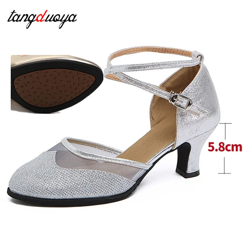 Новая обувь для бальных танцев Женская обувь для латиноамериканских танцев Танго Мягкая резиновая подошва Джазовая обувь Обувь для девочек Обувь для сальсы 58 см Тренировочные сандалии 1