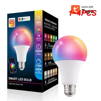 1 ~ 4 шт. Tuya Smart Led Bulb Light 10 Вт E27 B22 Tuya Control RGB + CCT Цветная светодиодная лампа работает с Alexa Home 0