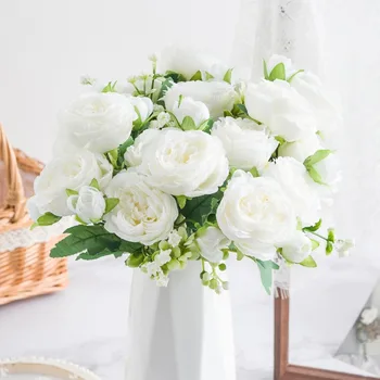 1 букет 30 см роза розовый пион искусственные цветы 5 больших головок и 4 бутона искусственные цветы для DIY Гостиная Домашнее свадебное украшение 3