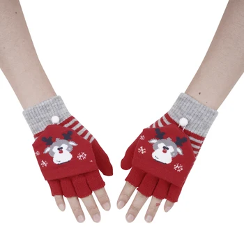 1 пара зимних перчаток женские перчатки на половину пальца рождественские перчатки теплые зимние вязаные перчатки откидной верх рука подогреватель запястья варежки
