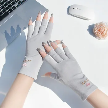 1 пара УФ-защитных перчаток Солнцезащитные перчатки на половину пальца Тонкие перчатки Нескользящие перчатки Гелевые маникюрные перчатки без пальцев 0