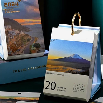 1 шт. Календарь путешествий на 2024 год Творческий мир Календарь красоты Ins Настольный дисплей Подарки Пользовательский настольный календарь 1
