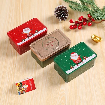 1 шт. Рождественская квадратная жестяная банка Candy Box Подарочная коробка для хранения Бисквит Банка Металлическая банка Домашняя коробка для хранения Рождественские банки для конфет Детский подарок 2