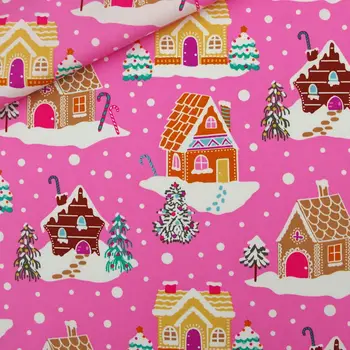 1 ярд хлопковый поплин тканая ткань для ткани, сумки, постельного белья, дома, рождественской елки на розовом фоне, ширина = 140 см