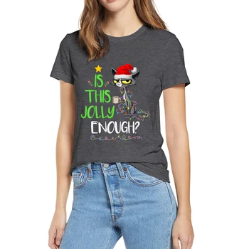 100% хлопок - это достаточно веселый черный кот веселой рождественской елки огни лето женщины повседневная новинка оверсайз футболка унисекс футболка 1