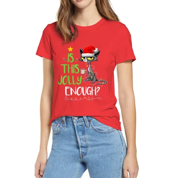 100% хлопок - это достаточно веселый черный кот веселой рождественской елки огни лето женщины повседневная новинка оверсайз футболка унисекс футболка 2