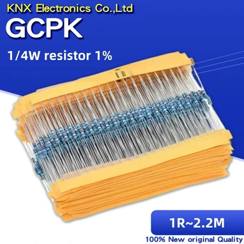 100шт Металлический пленочный резистор серии 1/4 Вт 1R ~ 2,2 М 1% сопротивление 10K 22K 47K 100K 100 220 1K5 100R 220R 1K 1.5K 2.2K 4.7K 4K7 Ом 0