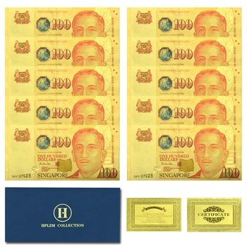 10шт В конверте Сингапур Золотые банкноты Коллекционные предметы Невалюта 100 долларов Памятные поделки