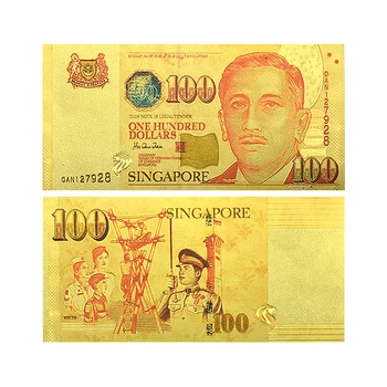 10шт В конверте Сингапур Золотые банкноты Коллекционные предметы Невалюта 100 долларов Памятные поделки 1