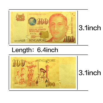 10шт В конверте Сингапур Золотые банкноты Коллекционные предметы Невалюта 100 долларов Памятные поделки 4