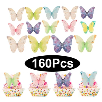 160 шт. бабочка кекс топперы 3D съедобные вафельные бумажные бабочки торт топперы для дня рождения свадебная бабочка украшение торта 0