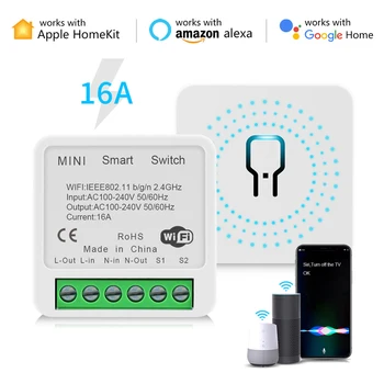16A Homekit Smart WiFi Switch 2-позиционные переключатели управления Модуль Mini Smart Breaker Siri Голосовое управление Работа с Alexa Google Home