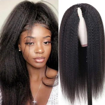 180% плотность извращенный прямой V-образный парик из натуральных волос из человеческих волос бразильские парики для волос V-образная форма бесклеевые парики из натуральных волос без листьев 0