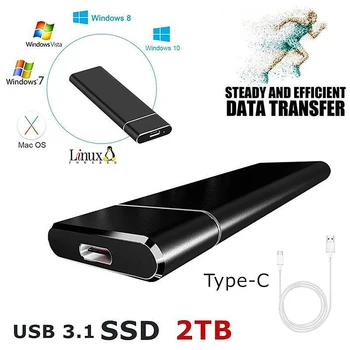2 ТБ Твердотельный накопитель HDD Портативный внешний жесткий диск Высокоскоростной внешний жесткий диск M.2 USB 3.1 Интерфейс Накопитель Диск 0