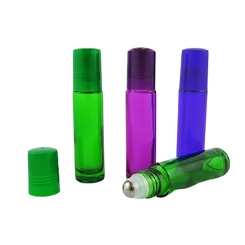 20 x 10 мл Пустой фиолетовый, синий, зеленый стеклянный рулон на бутылке Шариковые духи Контейнеры с пластиковыми крышками для использования эфирных масел