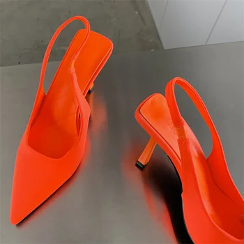 2022 Мода Элегантные Женщины 9 см Высокие каблуки Тапочки Леди Слингбэк Мюли Фиолетовый Зеленый Оранжевый Каблуки Роскошные Слайды Свадебная обувь 3