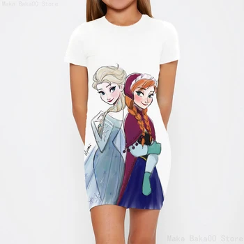 2023 Disney Series Детская одежда Повседневная мультяшная сладкая одежда Холодное сердце Эльза Принцесса Ни Принт Круглое Шея Обтягивающее платье Платье для девочек
