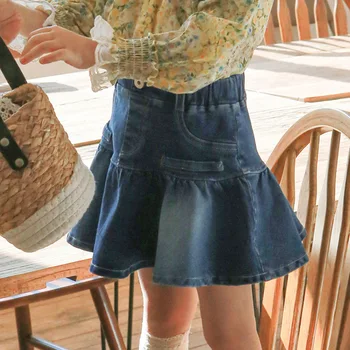 2023 Весна Лето Новая корейская детская одежда Детские девочки Джинсовые юбки в иностранном стиле для детей и девочек