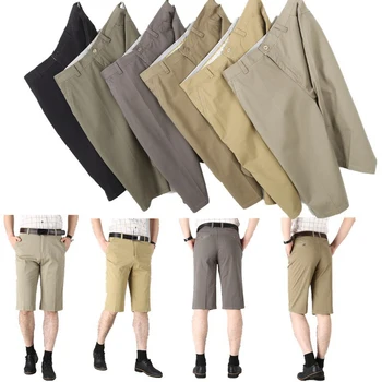 2023 Летние тонкие укороченные шорты Мужские повседневные брюки среднего возраста Высокая талия Прямые штанины Брюки для папы среднего возраста Брюки-карго 0