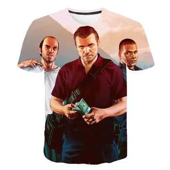 2023 Новая игра Grand Theft Auto GTA 5 Летние футболки для мальчиков Cool GTA5 Boys Cotton TShirt Футболка с 3D-принтом Футболка Забавные топы