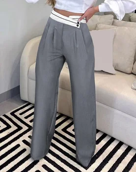 2023 Новая мода Женские брюки Элегантные контрастные панели внахлест Рабочие брюки с рюшами Женские брюки Повседневный низ 0