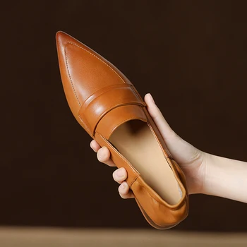 2023 новые женские туфли-лодочки натуральная кожа 22-25см Мытая воловья кожа + свиная кожа с квадратным носком Металлическая пряжка Винтажная женская обувь 2