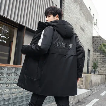 2023 Новый мужской пуховик в корейском стиле Средняя длина Slim Fit с капюшоном Модный бренд Утолщенные теплые зимние хлопковые куртки Пальто
