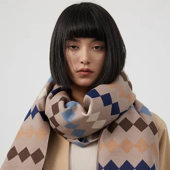 2023 Осень и зима Новый цветной женский шарф из геометрической имитации кашемира для внешней торговли утолщенный теплый пригородный платок