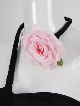 2023 Роскошное дизайнерское черное бандажное платье для женщин Летний недоуздок с розовым цветком Спинка до колен Вечерние платья для вечерних вечеринок 4