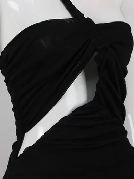 2023 Роскошное дизайнерское черное бандажное платье для женщин Летний недоуздок с розовым цветком Спинка до колен Вечерние платья для вечерних вечеринок 5