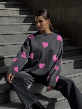 2023 Шикарная сладкая любовь вышивка вязание свитера женские пуловеры с длинными рукавами и круглым вырезом зимние новые женские повседневные модные свитера 3