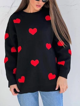 2023 Шикарная сладкая любовь вышивка вязание свитера женские пуловеры с длинными рукавами и круглым вырезом зимние новые женские повседневные модные свитера 4