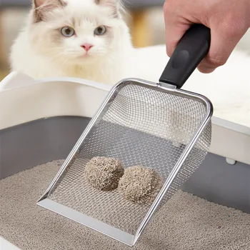 2023NEW Pet Waste Shovel Long Handle Нержавеющая сталь Металлическая лопата Фильтр для мусора Мусор Песок Совок Инструмент для очистки домашних животных