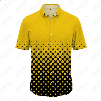 2023Summer NewFashion Мужская рубашка Gradient Plaid Dot 3D-печать с коротким рукавом Мужская футболка с пуговицами поло Деловая расслабленная повседневная верхняя футболка