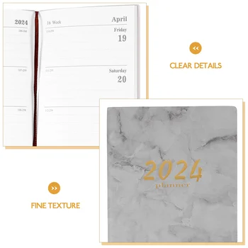 2024 Английский календарь 365-дневный тайм-менеджмент Еженедельный планировщик Мраморный дневник ( ) (серый) Повестка дня на испанском языке 1