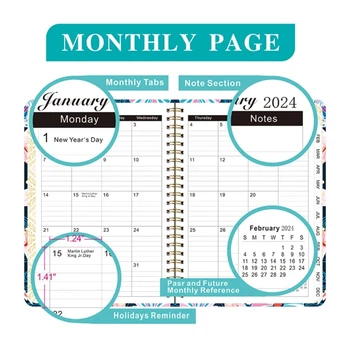 2024 Календарь Большой годовой планировщик на 12 месяцев Календарь с двухпроводным переплеском с января по декабрь для удобного планирования 2