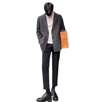 2024 Новый модный тренд Красивый повседневный универсальный мужской костюм осень/зима Куртка шерстяная M-3XL пальто