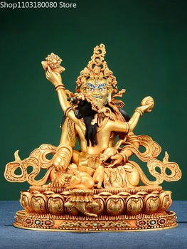 21см медь латунь резьба позолота позолота зеленая статуя будды джамбалы тибетский буддизм бог богатства скульптура