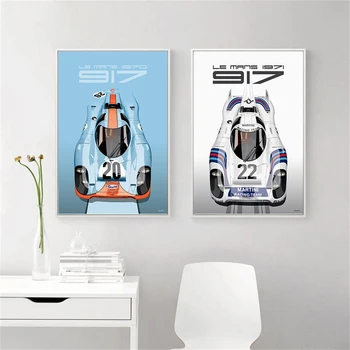  24 часа Ле-Мана Плакат Винтажный гоночный автомобиль Картина, напечатанная на холсте Картина Домашний декор Настенное искусство для гостиной Дом 2