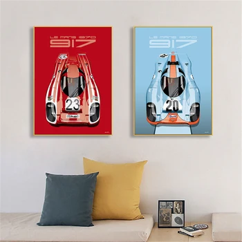  24 часа Ле-Мана Плакат Винтажный гоночный автомобиль Картина, напечатанная на холсте Картина Домашний декор Настенное искусство для гостиной Дом 3