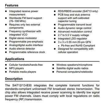 2X SI4713 Стерео FM передатчик (76-108 МГц) Радиомодуль, для динамиков, микрофона, MP3-плееров, радиоприемников 1